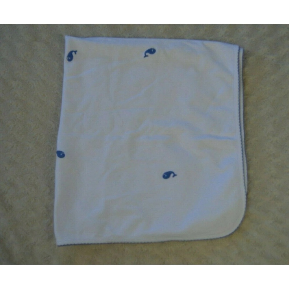 Sammy & Nat Whales Embroidery Baby Blanket Blue White Pima Cotton Made in Peru